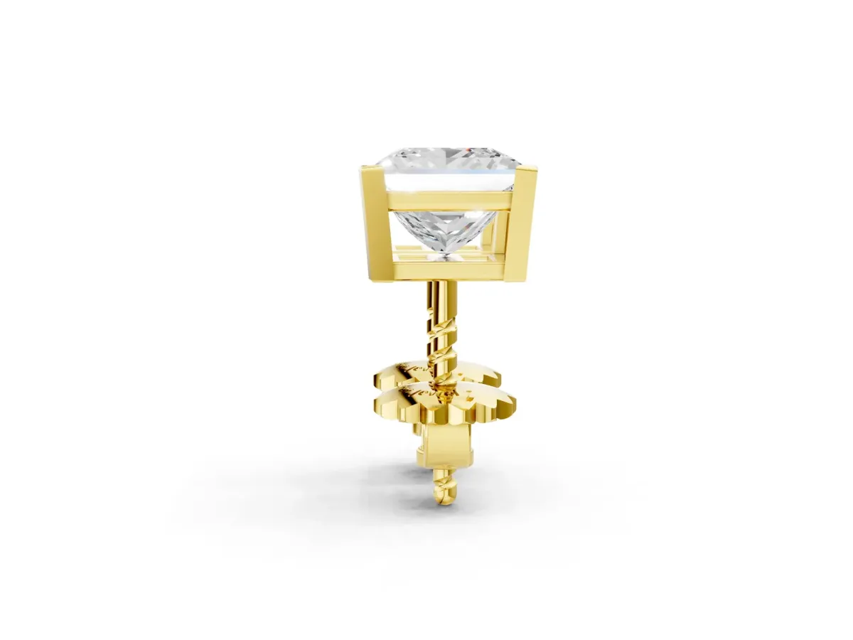 Princess Cut Diamond Stud Earrings Yellow gold