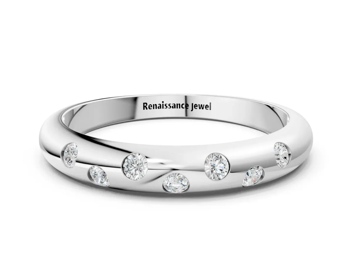 Round Diamond Flush-Set Comfort Fit Band White gold