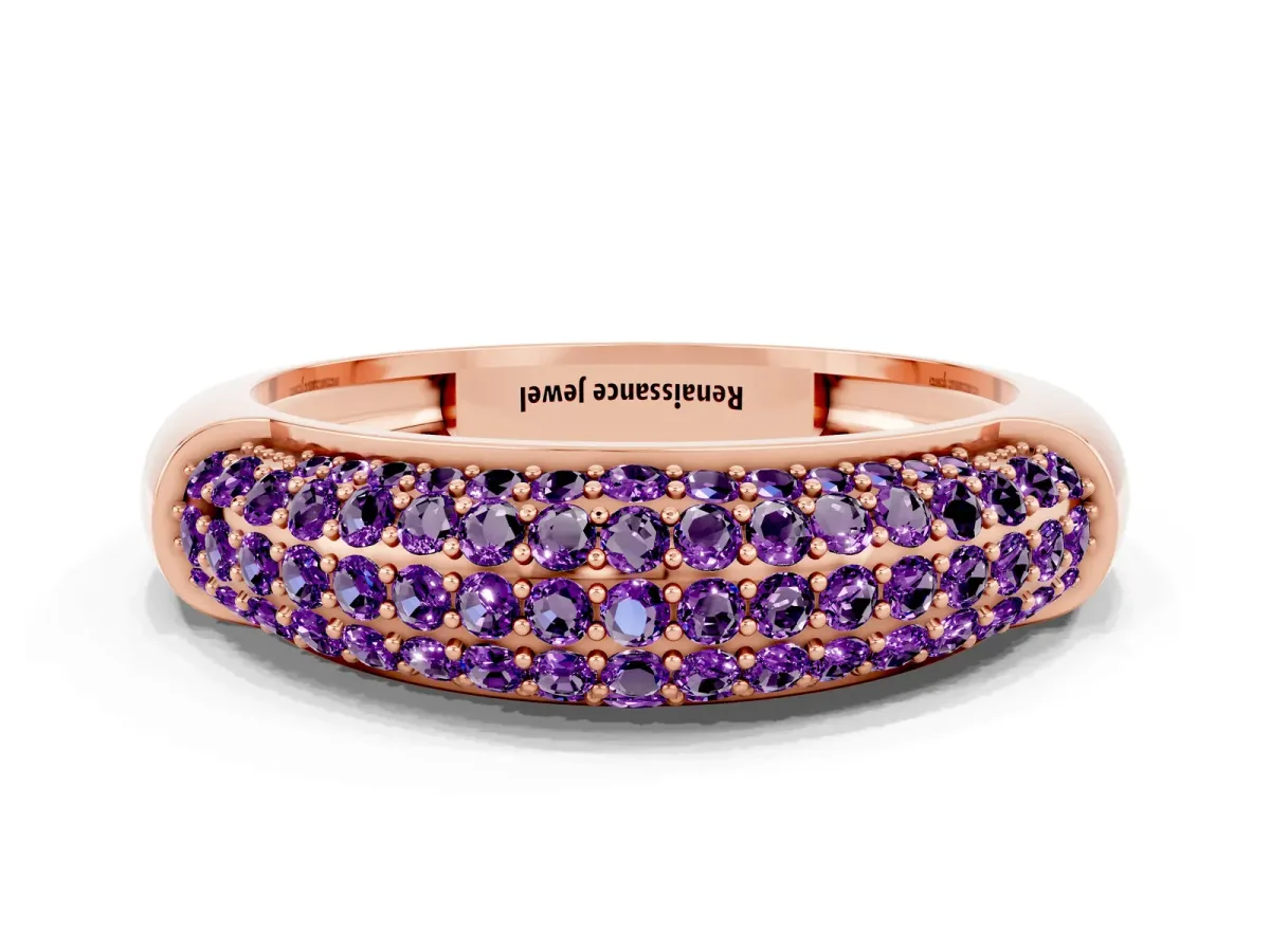 Three-Row Pavé Round Amethyst Dome Band Rose gold