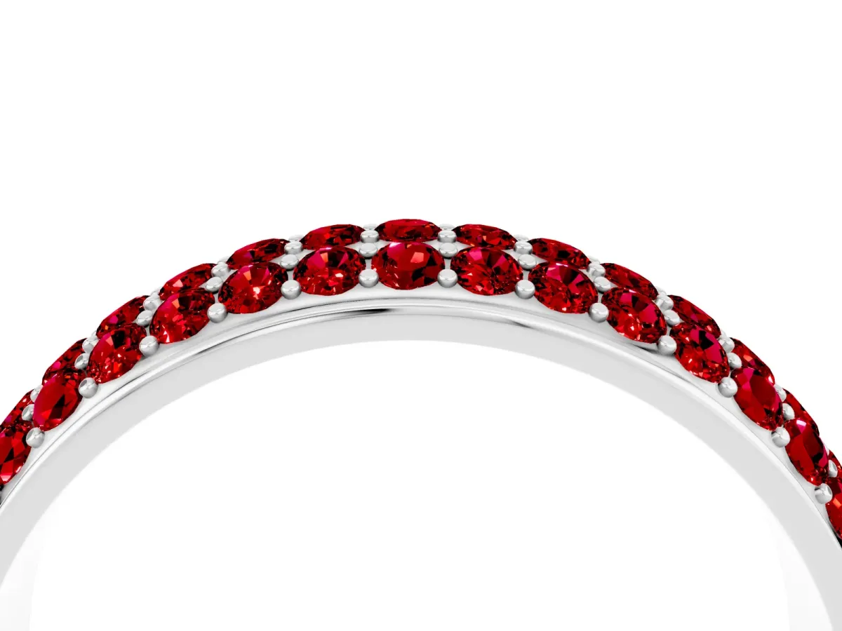 Three-Row Round Ruby Eternity Band with Shared Prong Setting White gold
