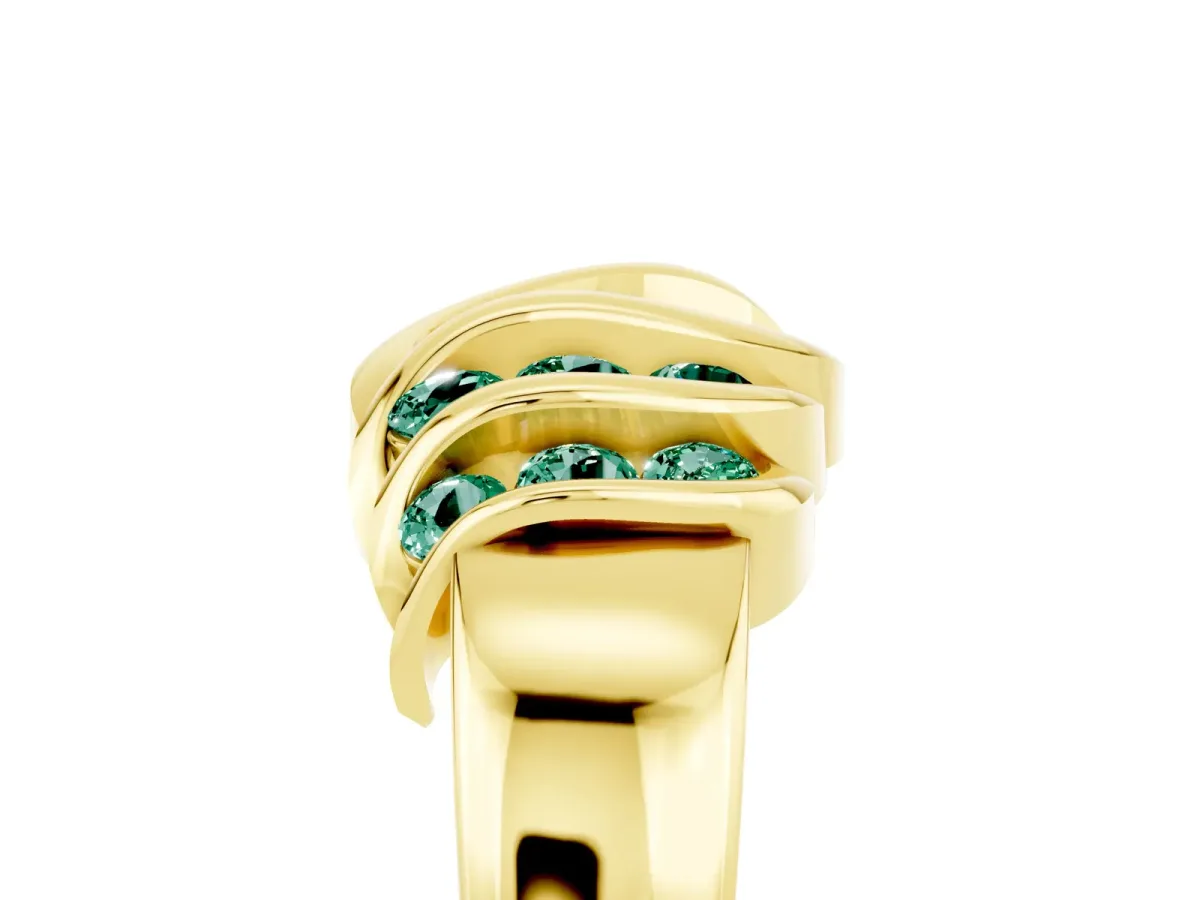Round Green Sapphire Multi-Row Crossover Band Yellow gold
