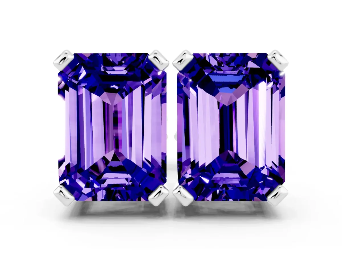 Emerald Cut Tanzanite Stud Earrings White gold