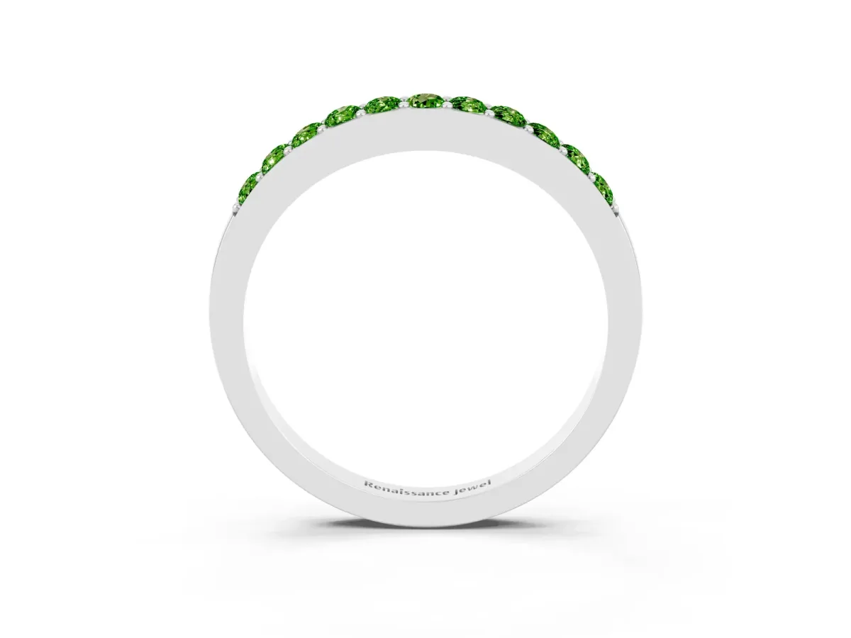 Round Peridot Curved Wedding Band with Channel Setting Platinum