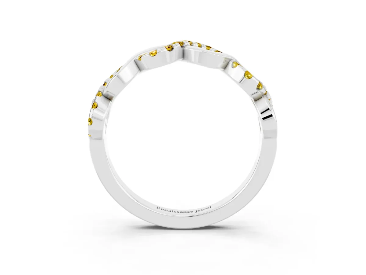 Twist Infinity Round Yellow Sapphire Band with Pavé Setting Silver