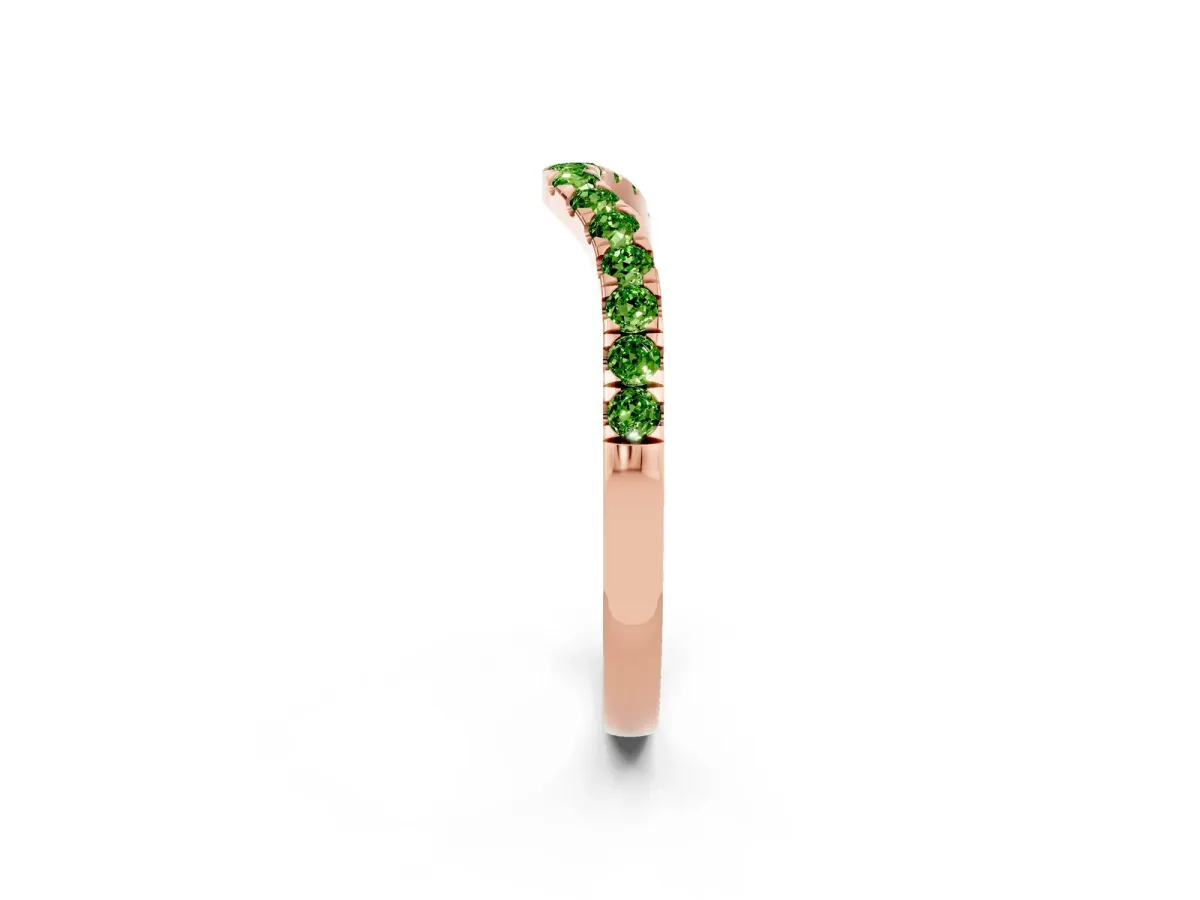 Curved Pavé Round Peridot Wedding Band with Shared Prong Setting Rose gold