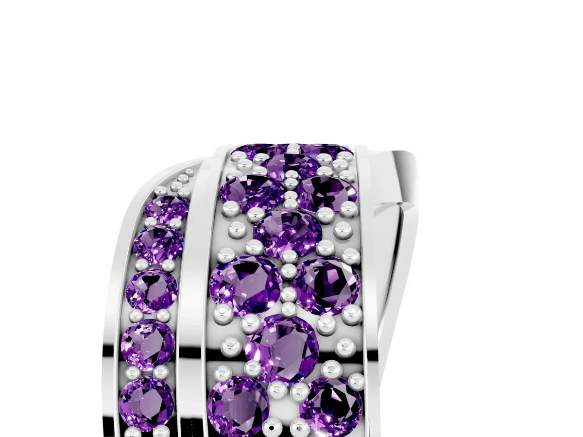 Pavé Round Amethyst Crossover Band with Bead Prong Setting Silver
