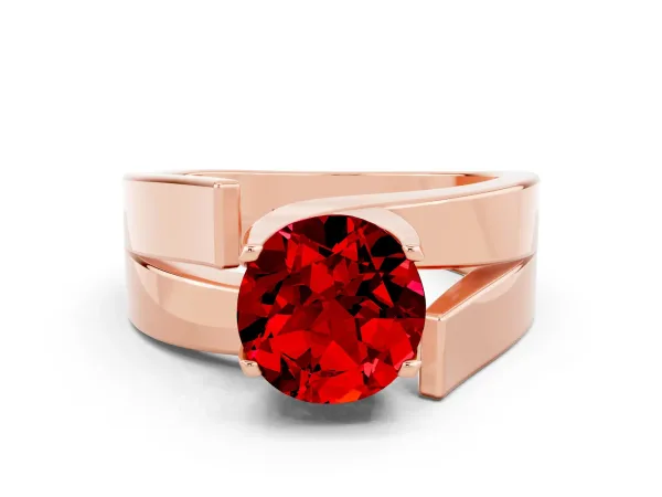 Modern Tension Set Round Cut Ruby Solitaire Wide Band Ring Rose gold