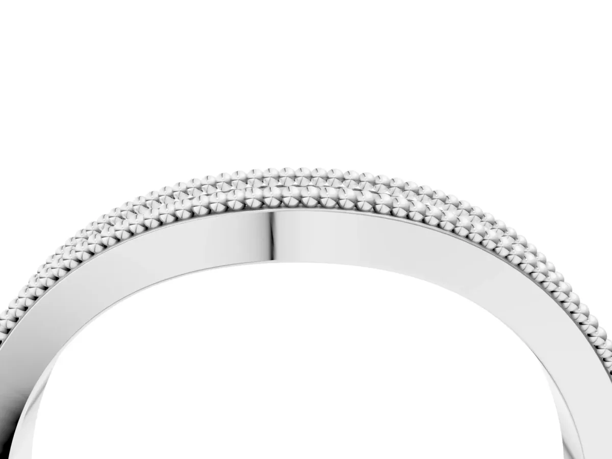 Round Diamond Milgrain Contour Wedding Band with Pavé Setting Silver