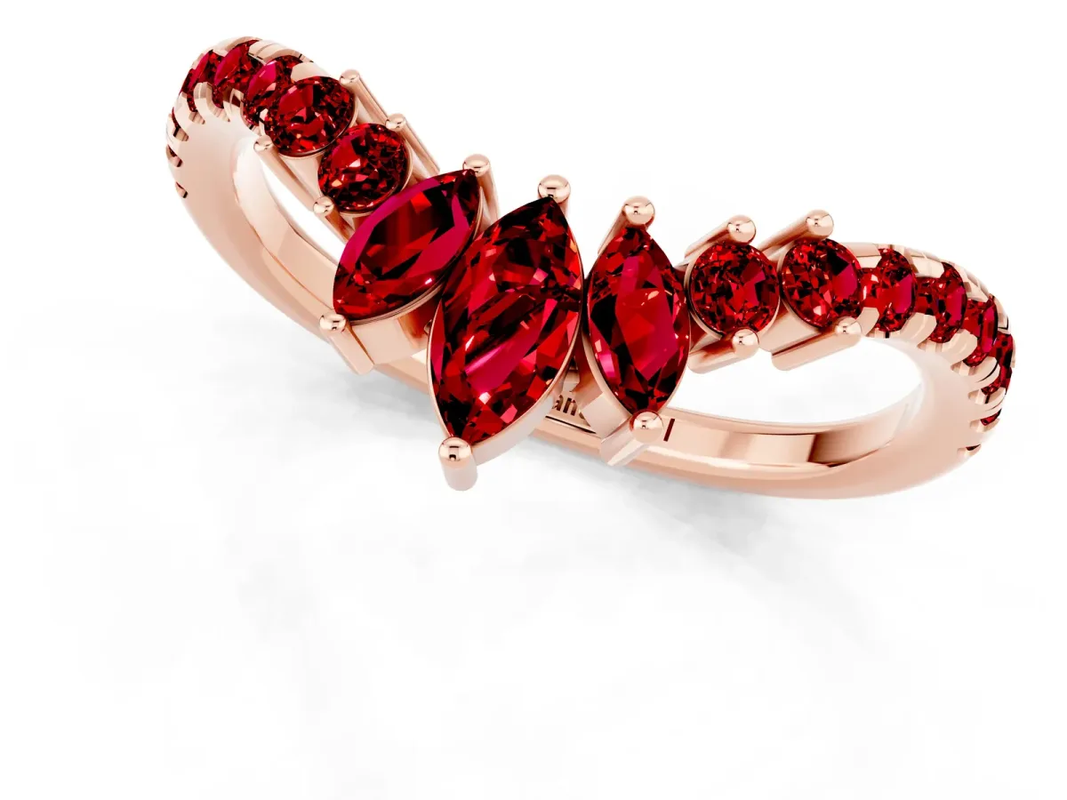 Chevron Marquise and Round Ruby Open Band with Prong Setting Rose gold