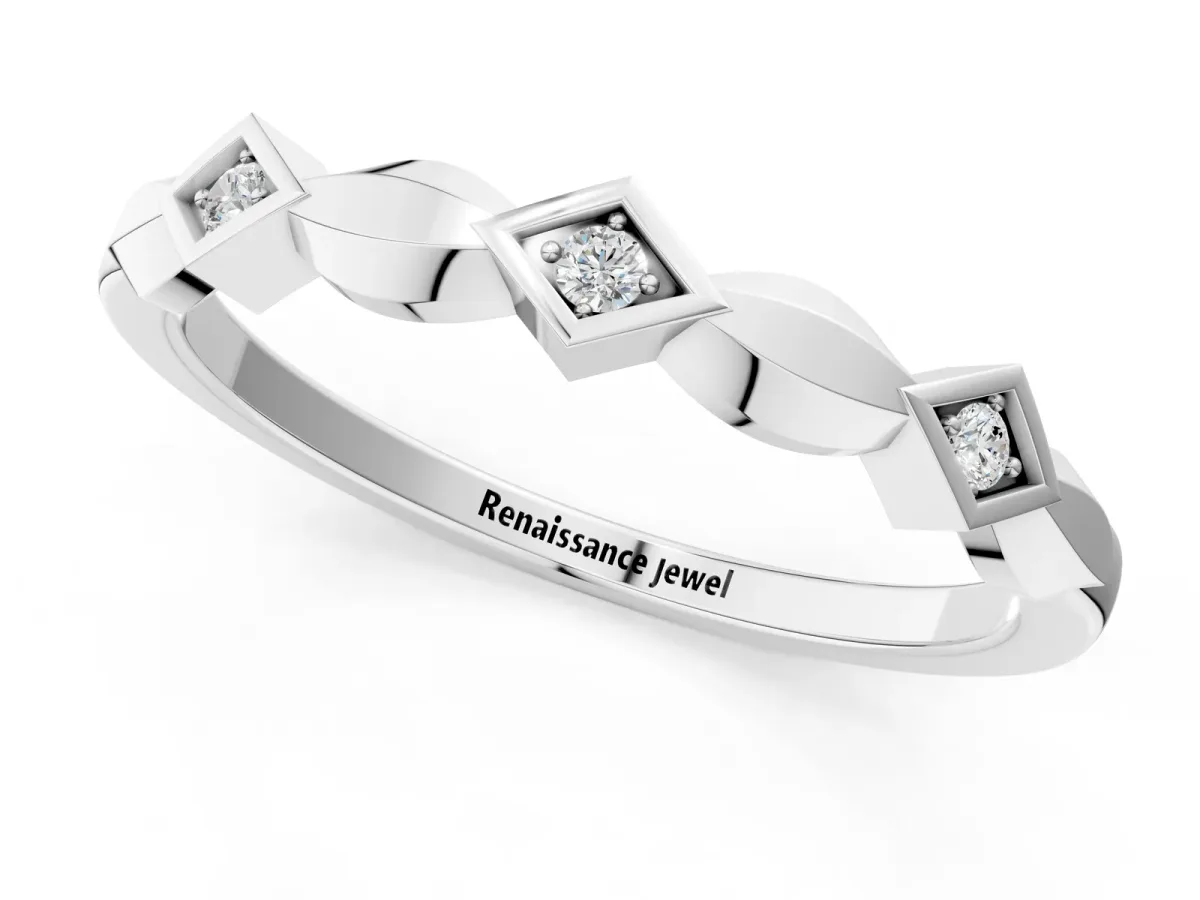 Square Diamond Twist Band with Bezel Setting Platinum