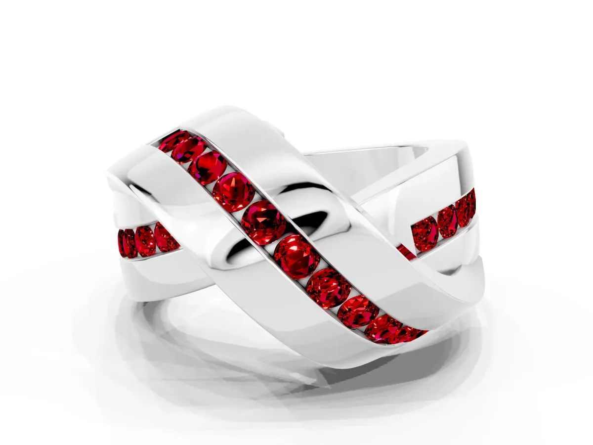 Pavé Round Ruby Crossover Band with Channel Setting Silver