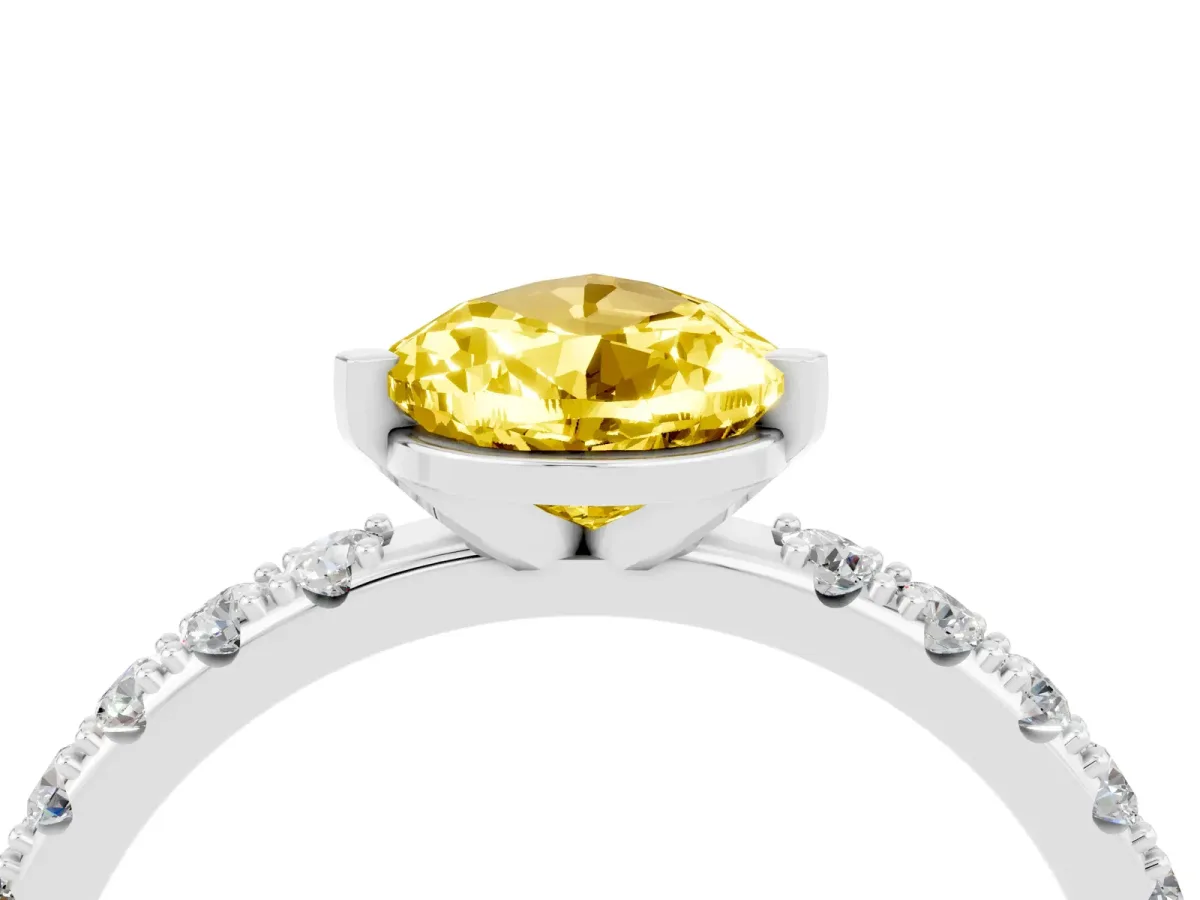 Pear Cut Yellow Sapphire Solitaire Pavé Band with Four-Prong Setting Silver