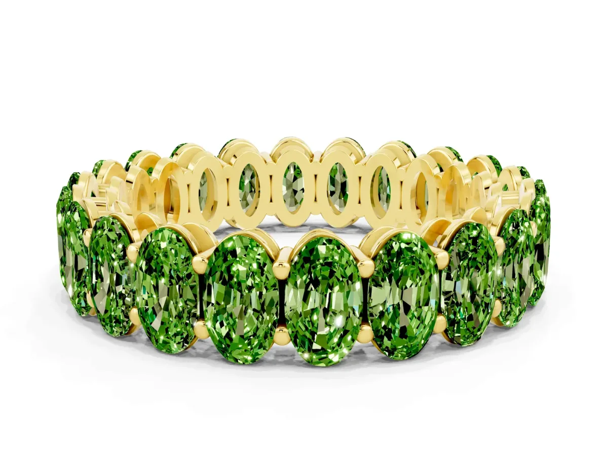 Oval Cut Peridot Eternity Band with Shared Prong Setting Yellow gold