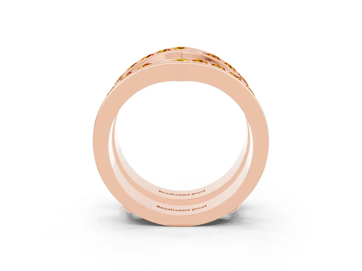 Round Citrine Channel-Set Chevron Band Rose gold