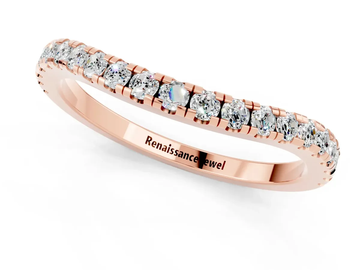 Round Moissanite Pavé Half Eternity Band with Shared Prong Setting Rose gold