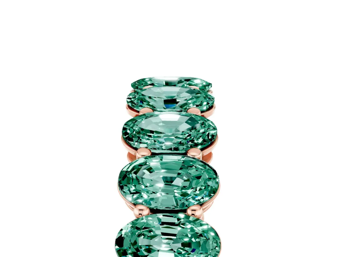 Oval Cut Green Sapphire Eternity Band with Shared Prong Setting Rose gold