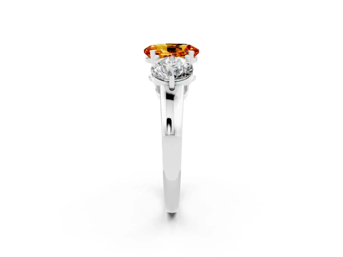 Oval Cut Citrine Three-Stone Ring with Prong Setting and Classic Band White gold