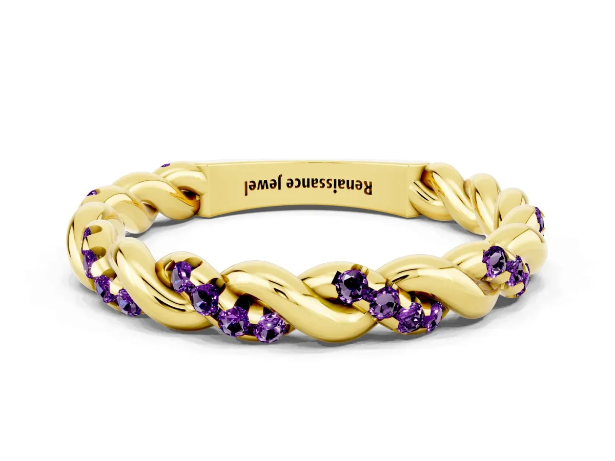Twisted Pavé Round Amethyst Eternity Band Yellow gold