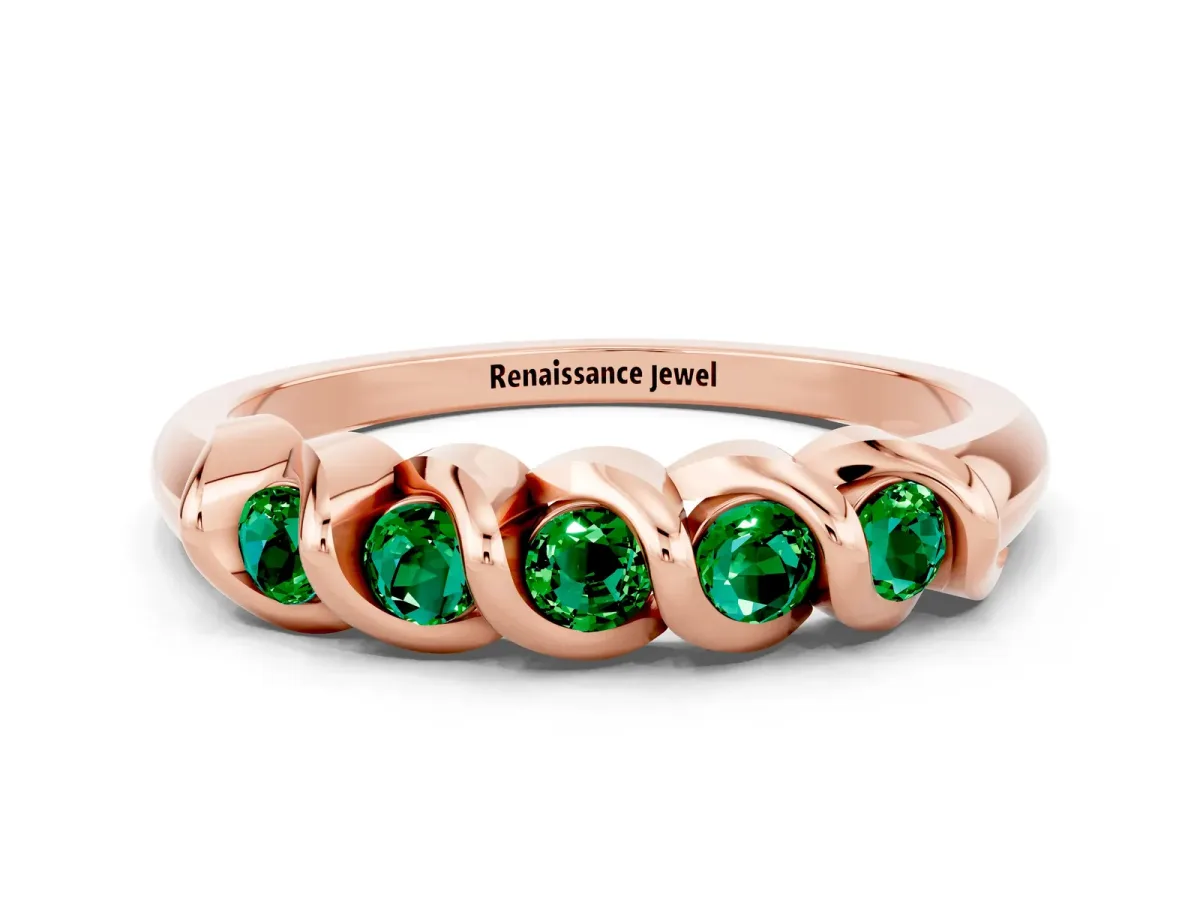 Round Emerald Eternity Band with Twist Prong Setting Rose gold