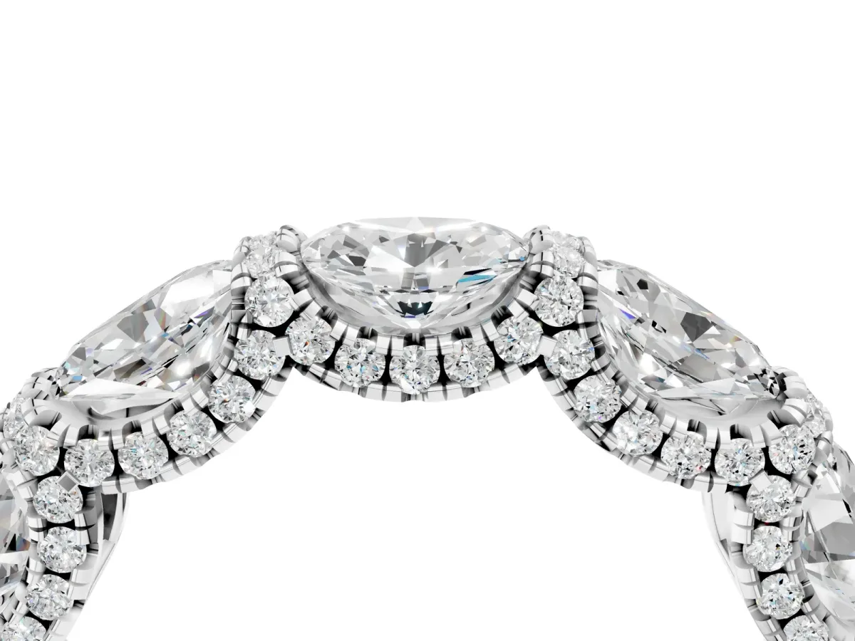 Oval Diamond Eternity Wedding Band with Round Diamond Accents Silver