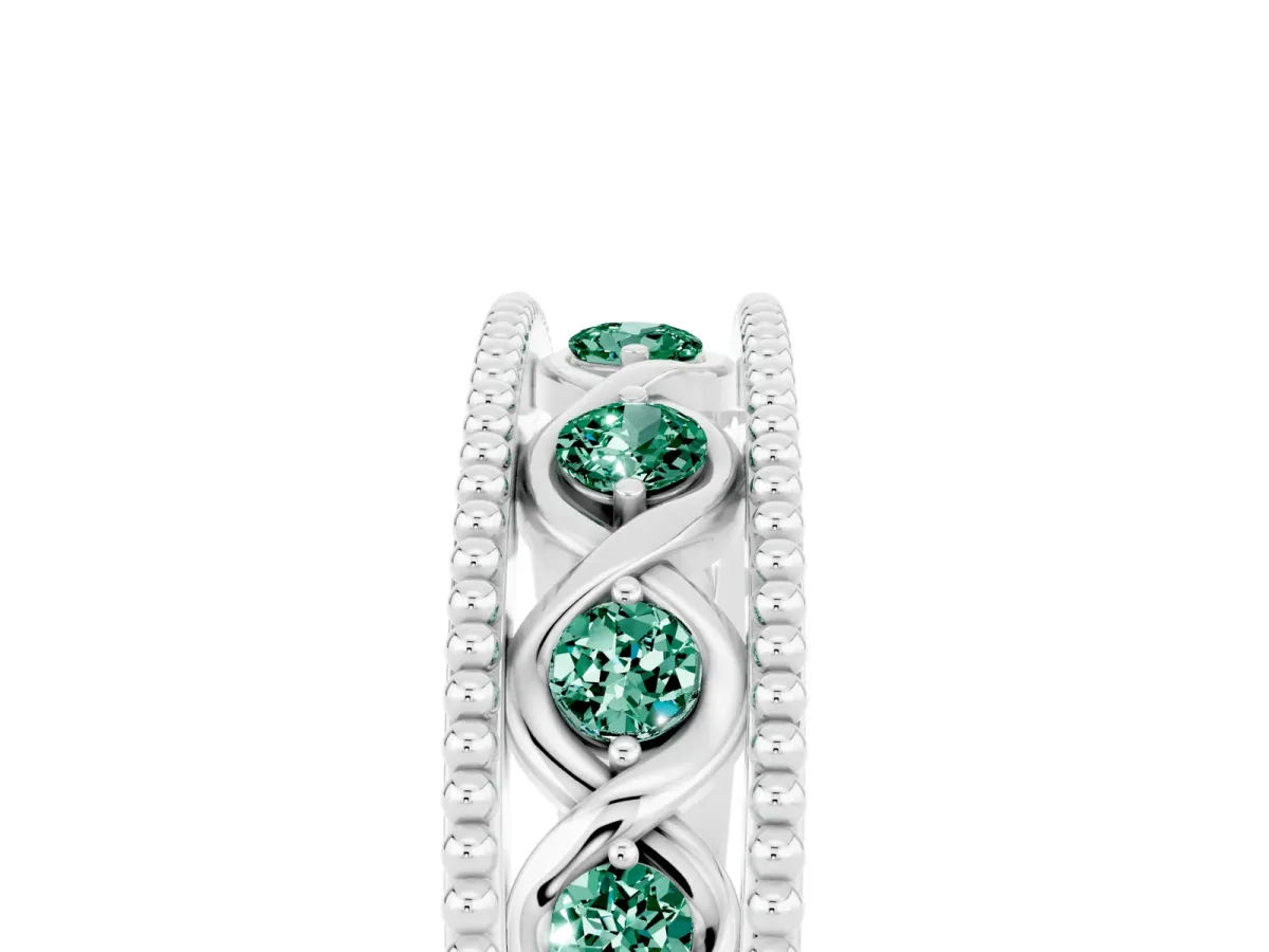 Round Green Sapphire Twist Milgrain Band with Bezel Setting Platinum
