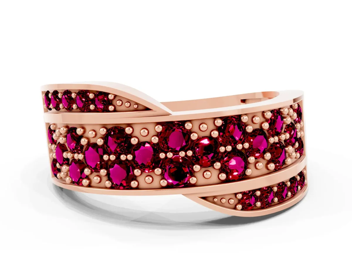 Pavé Round Garnet Crossover Band with Bead Prong Setting Rose gold
