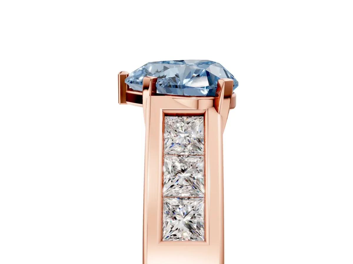 Fancy Blue Heart Cut Cut Channel Set Solitaire Ring with Four-Prong Setting Rose gold