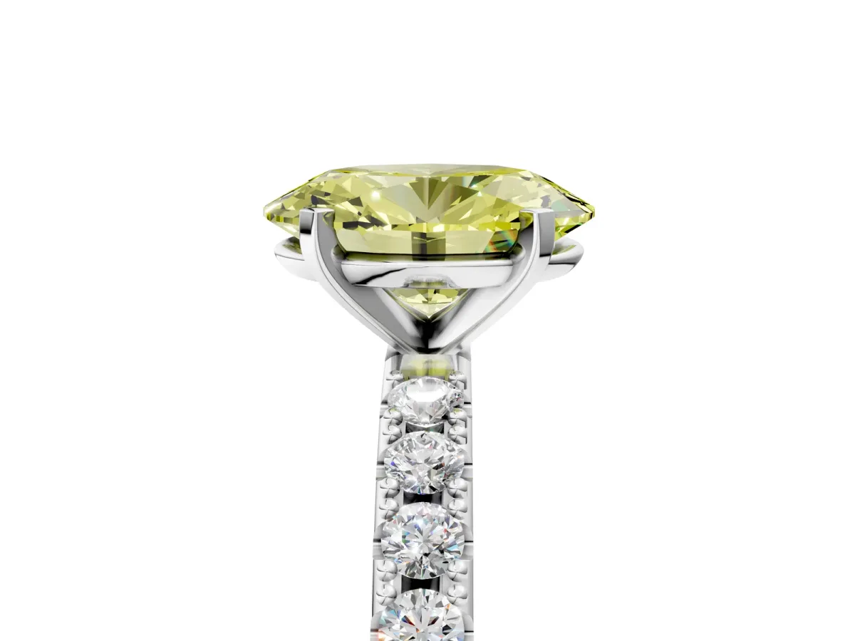 Fancy Yellow Oval Cut Diamond Solitaire Pavé Band with Four-Prong Setting Silver