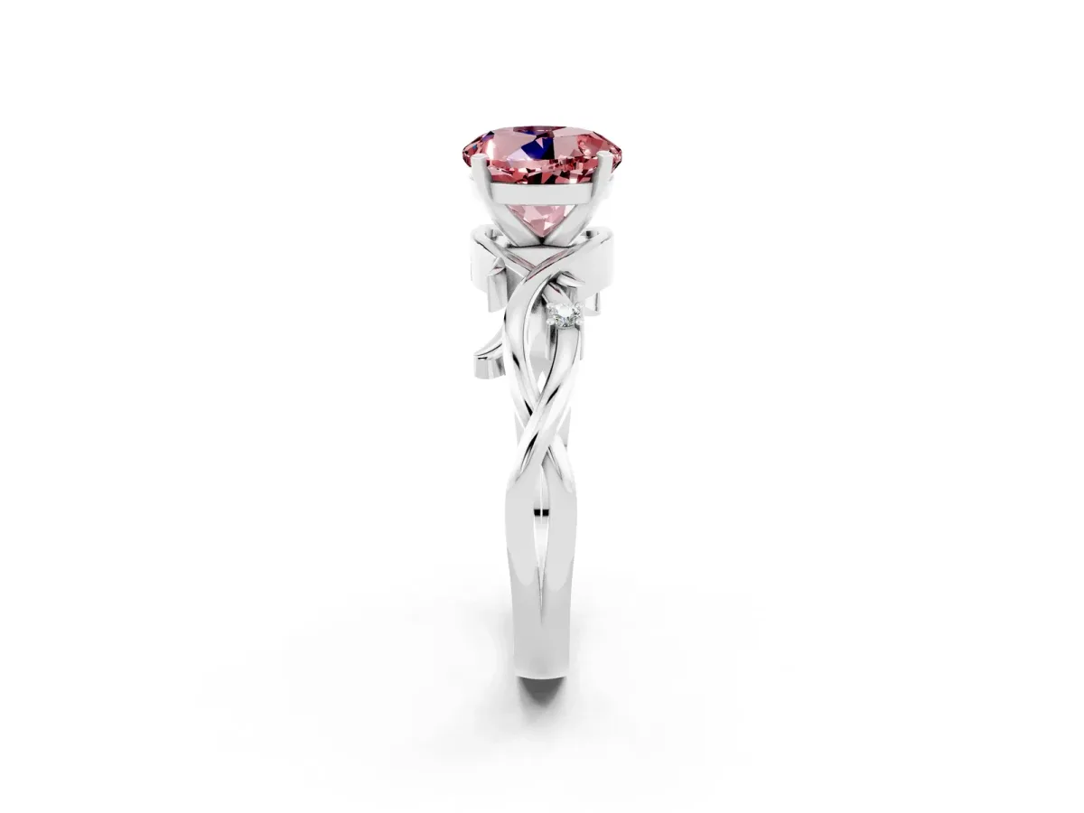 Round Cut Morganite Solitaire Ring with Twisted Band and Prong Setting Silver