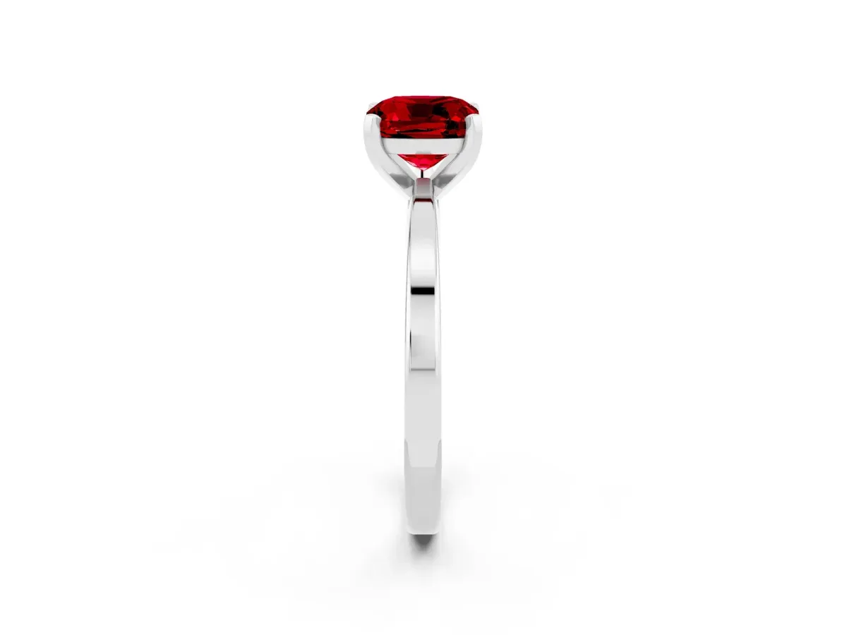 Cushion Cut Ruby Solitaire Engagement Ring with Classic Band and Four-Prong Setting Silver