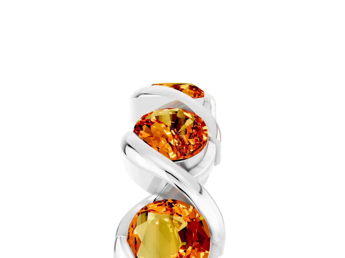 Round Citrine Wave Band with Channel Setting and Shared Prongs White gold