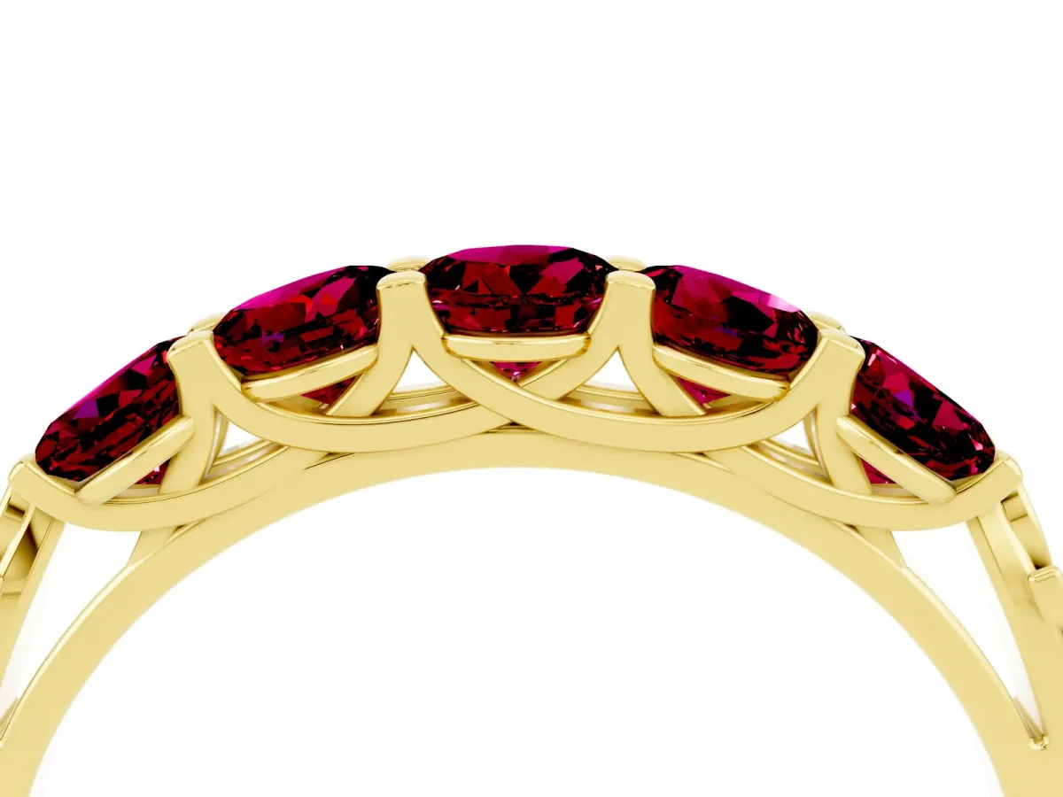 Five-Stone Round Garnet Prong-Set Band Yellow gold