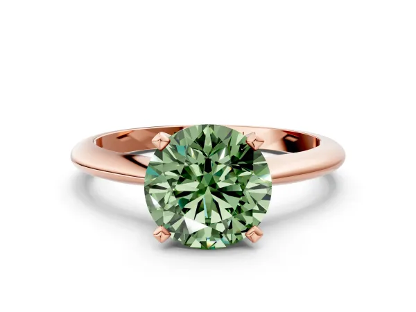 Fancy Green Round Cut Diamond Solitaire Engagement Ring with Classic Band and Four-Prong Setting Rose gold