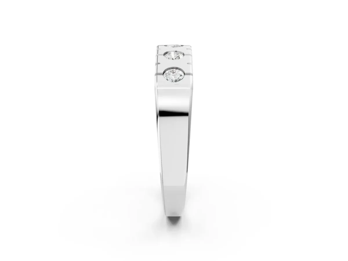 Channel Set Round Diamond Flat Band with Prong Setting Silver