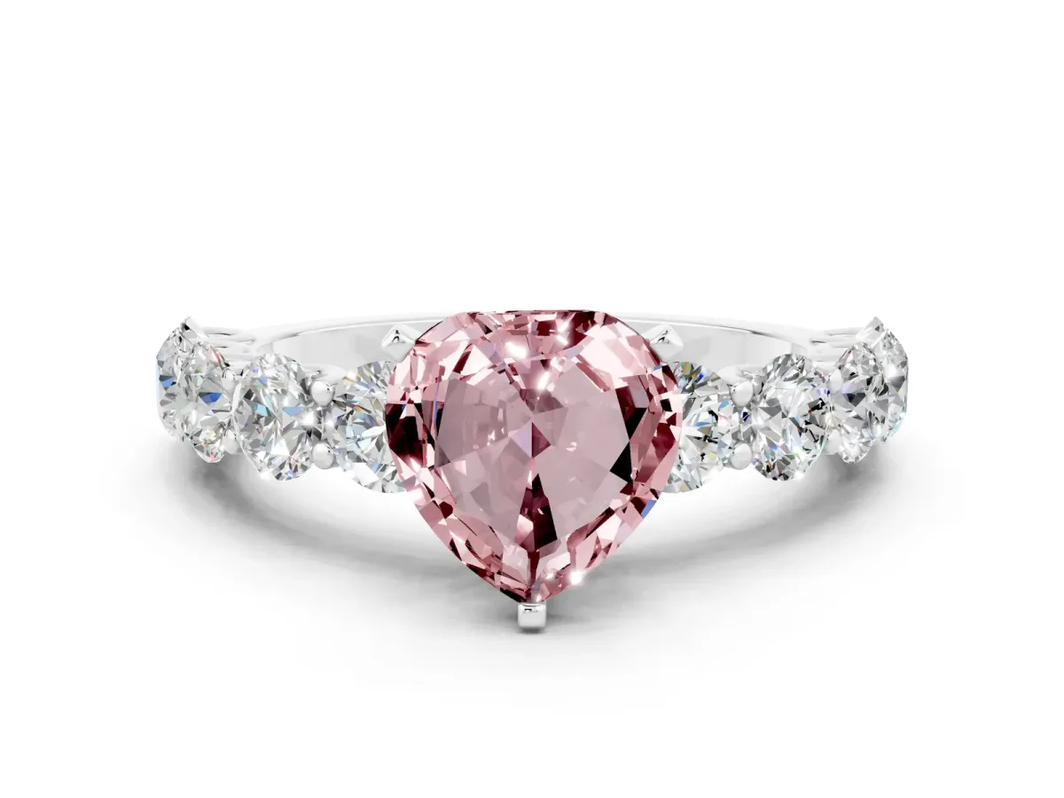 Heart Cut Morganite Prong Setting with Side Stones on a Pave Band Silver