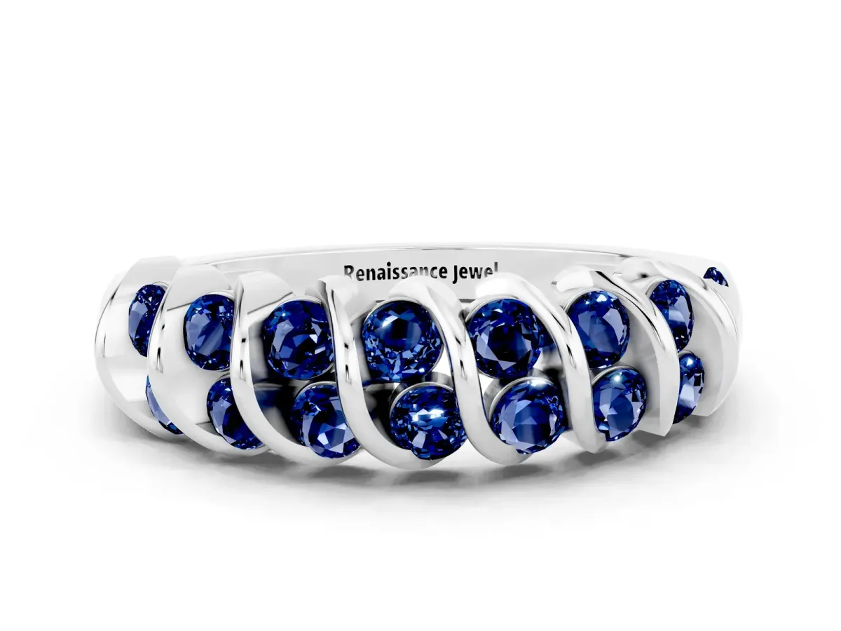 Channel Set Round Blue Sapphire Multi-Row Band Platinum