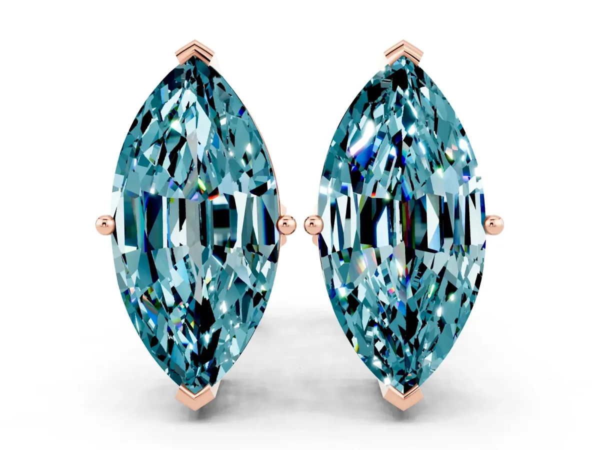 Marquise Cut Blue Topaz Stud Earrings Rose gold