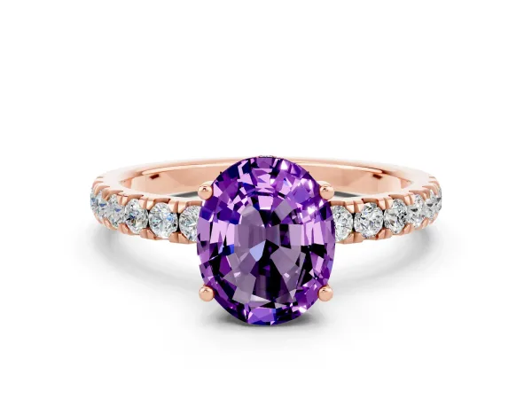 Oval Cut Amethyst Pave Band Solitaire Ring with Round and Prong Setting Rose gold