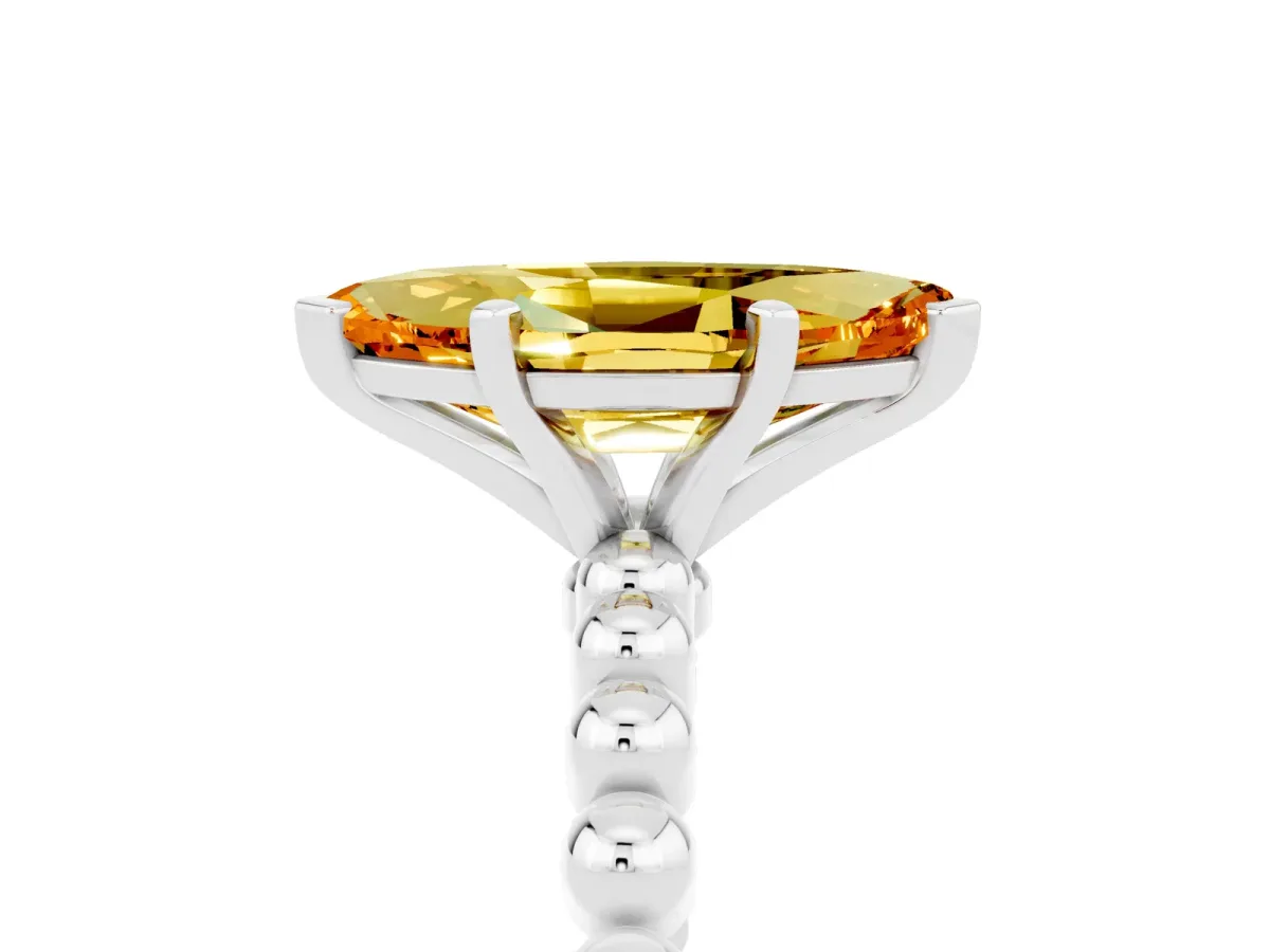 Marquise Cut Citrine Solitaire Ring with Beaded Band and Prong Setting Silver