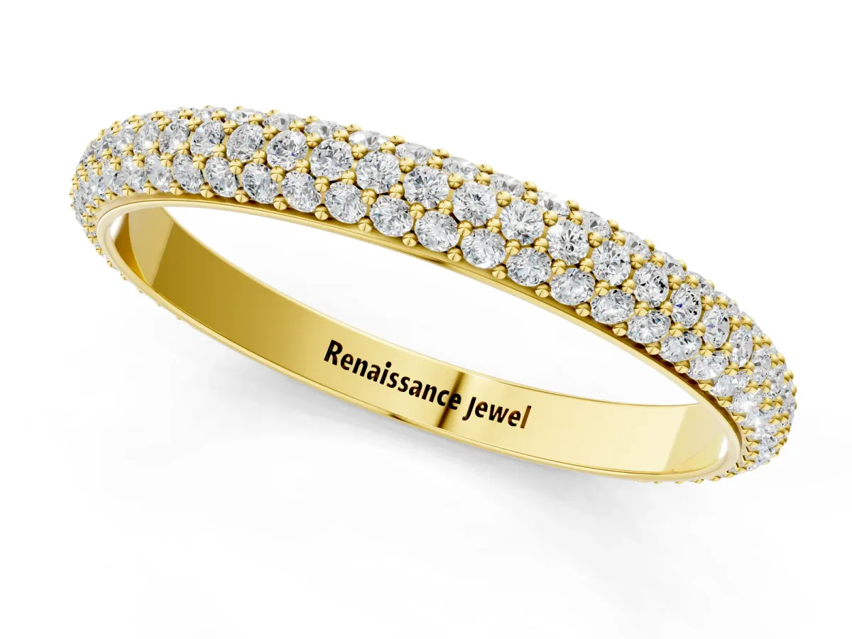 Three-Row Round Diamond Pavé Eternity Band Yellow gold