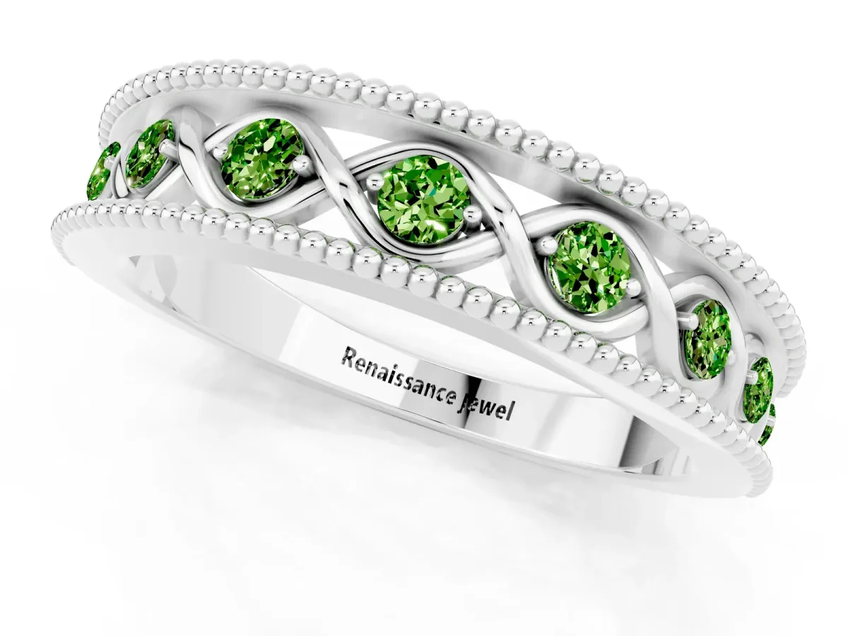 Round Peridot Twist Milgrain Band with Bezel Setting Platinum