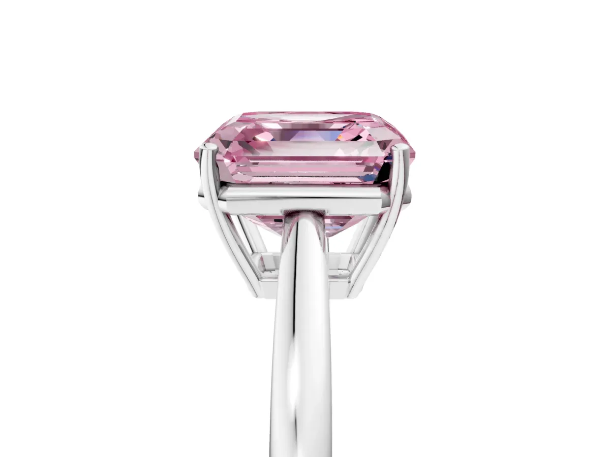 Fancy Pink Asscher Cut Solitaire Diamond Ring with Split Shank and Four-Prong Setting Platinum