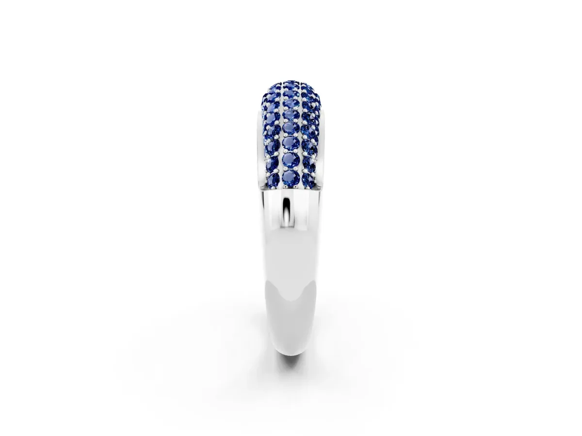 Three-Row Pavé Round Blue Sapphire Dome Band White gold