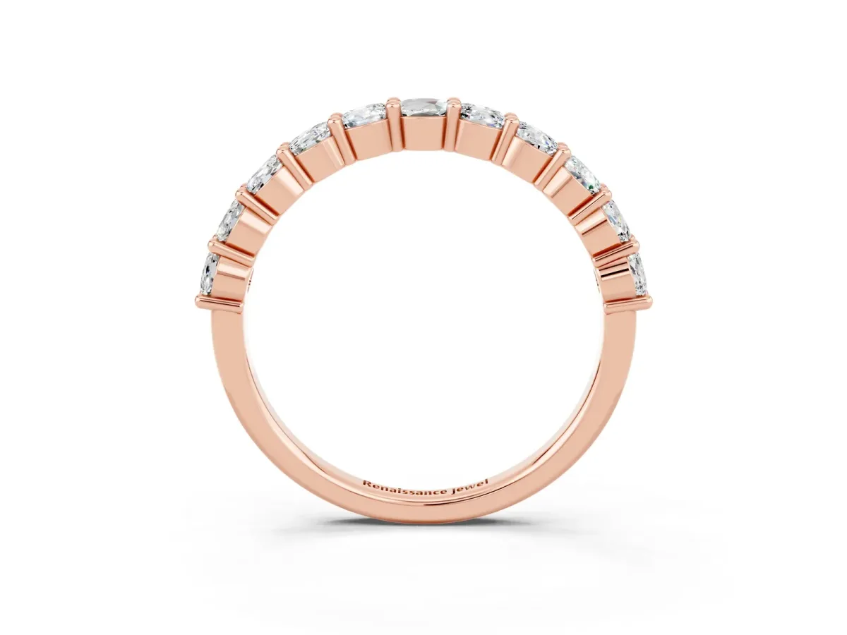 Round Moissanite Half Eternity Band with Prong Setting Rose gold