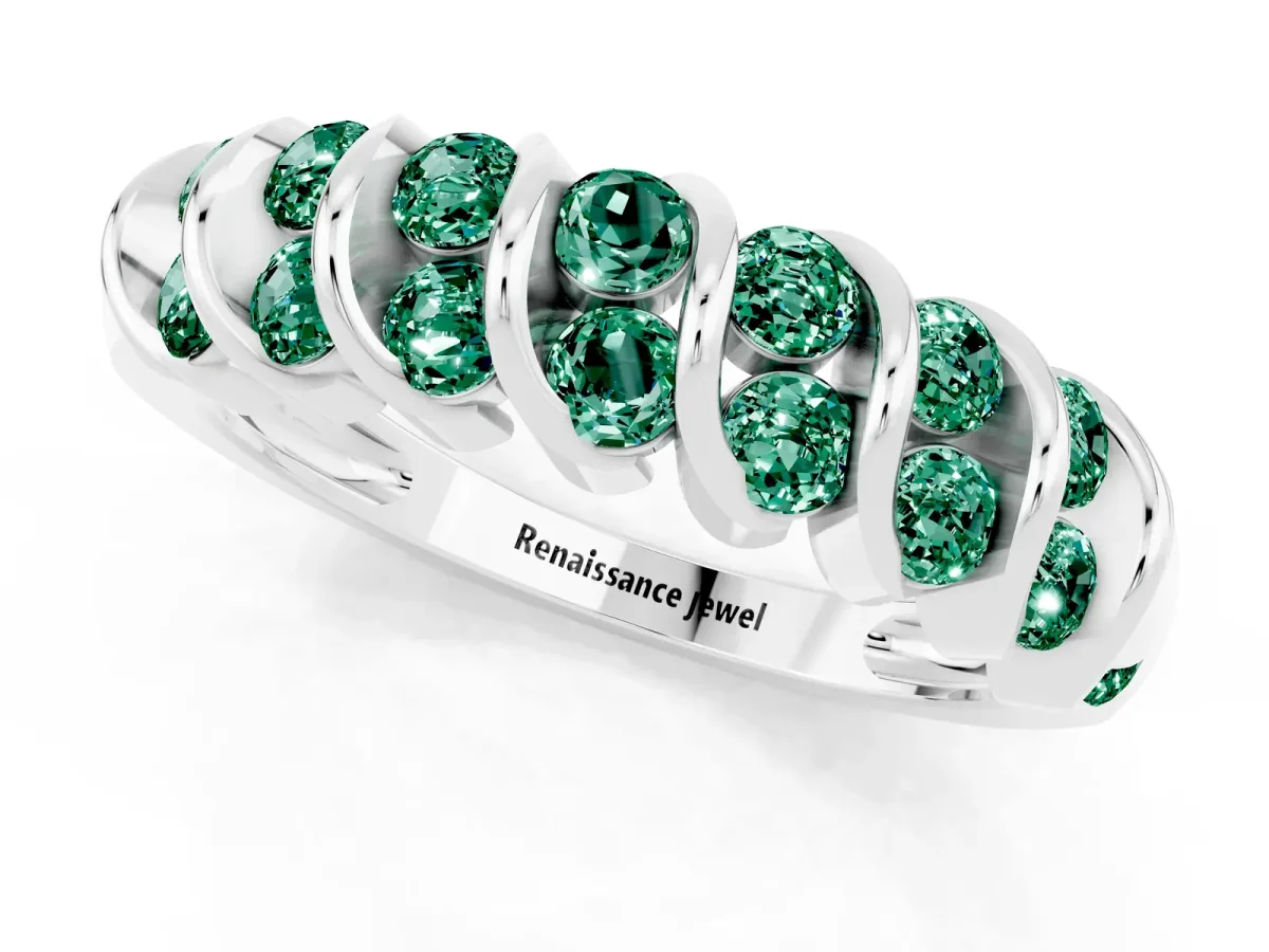 Channel Set Round Green Sapphire Multi-Row Band Silver