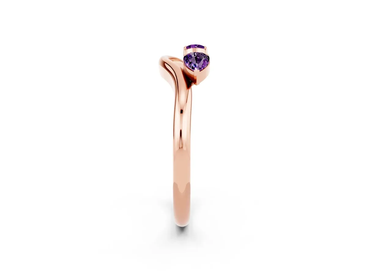 Pear Cut Amethyst Two-Stone Open Band Ring with Prong Setting Rose gold