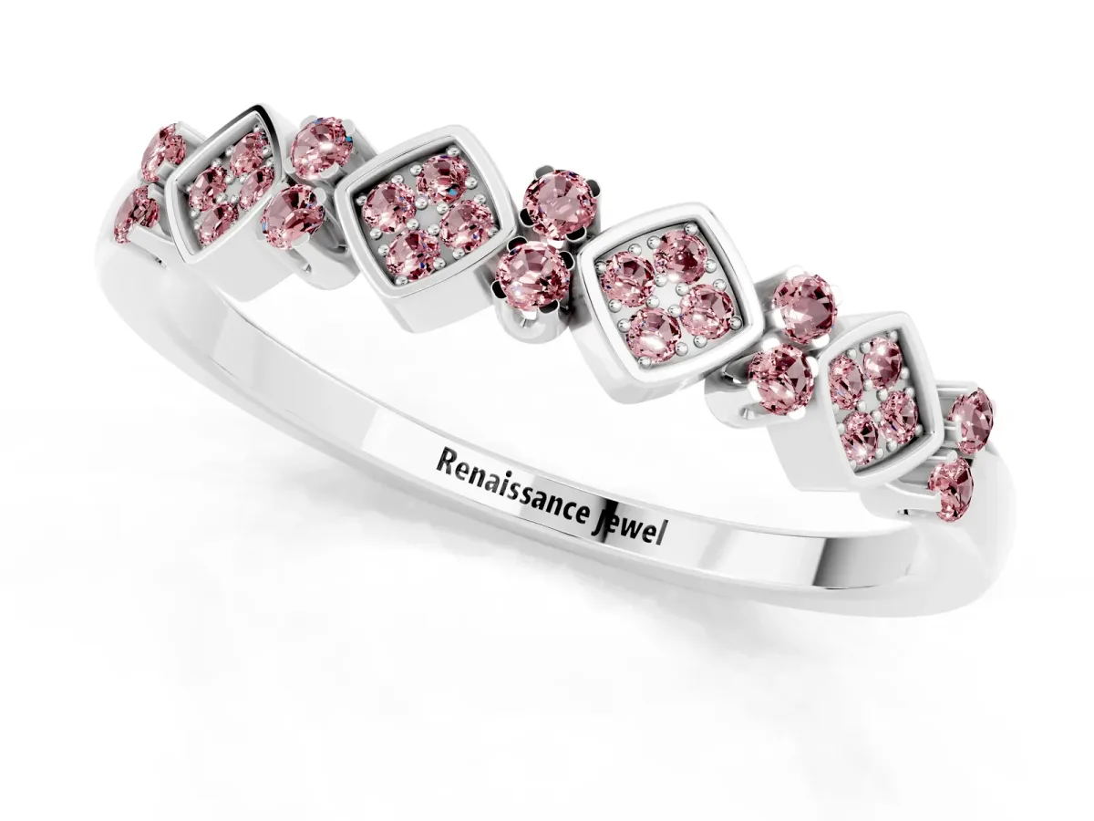 Pavé Cushion Morganite Cluster Eternity Band with Prong Setting Silver