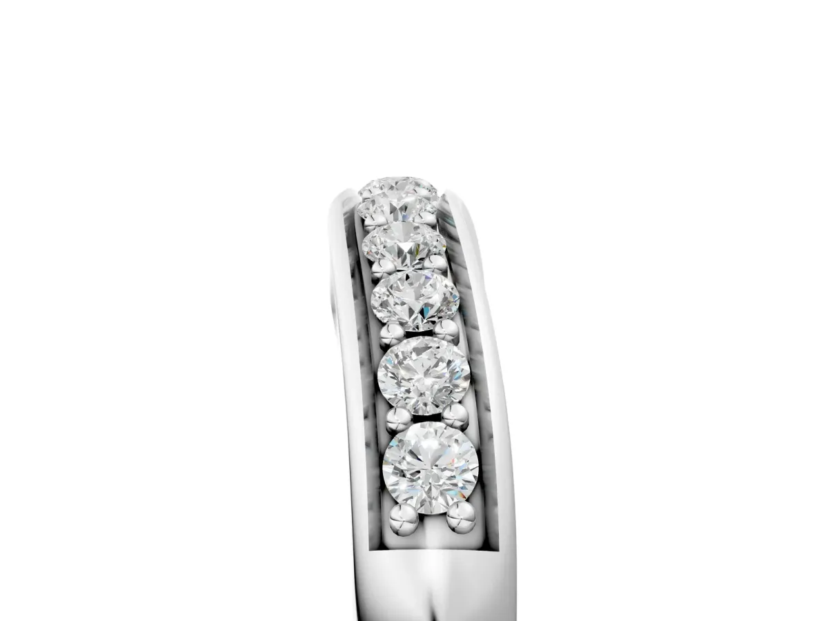 Channel Set Round Diamond Curved Band Silver