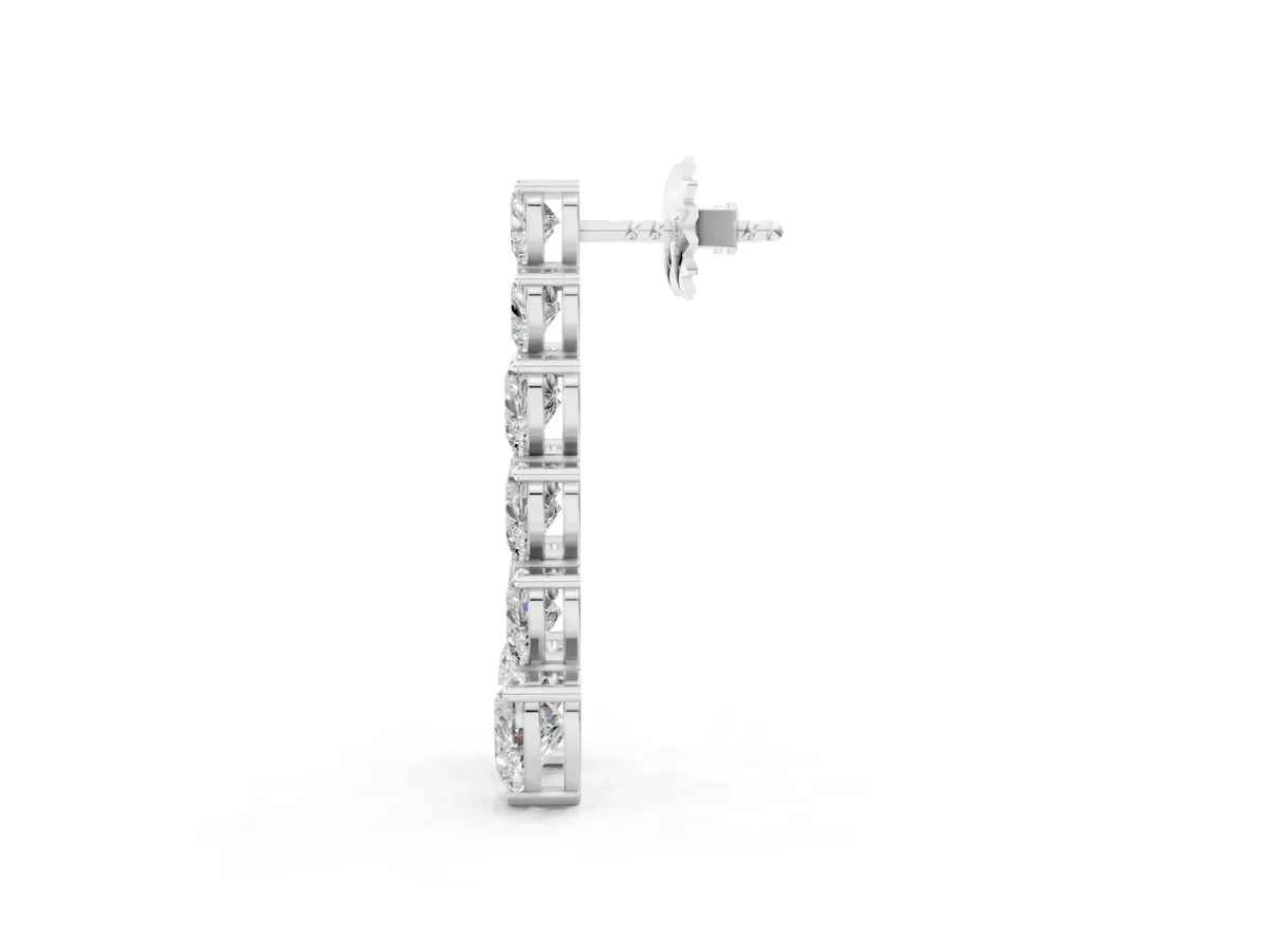 Graduated Heart Diamond Linear Drop Earrings Platinum