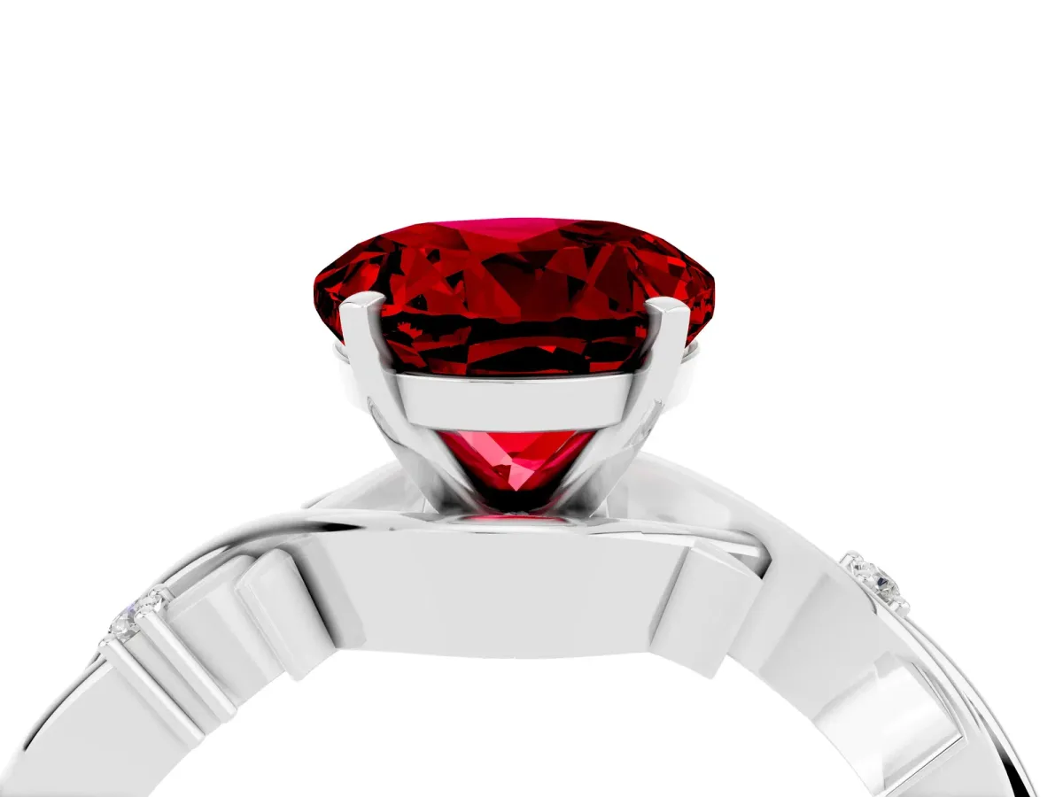 Round Cut Ruby Solitaire Ring with Twisted Band and Prong Setting Silver
